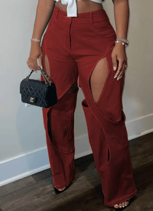 High Waist Hollow Cut Out Straight Leg Pants | Zunnys